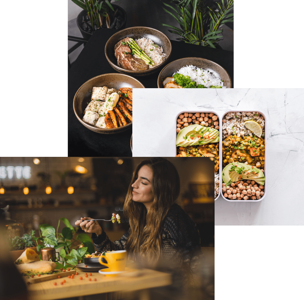 women enjoying food, meals in storage container and food blows on a table